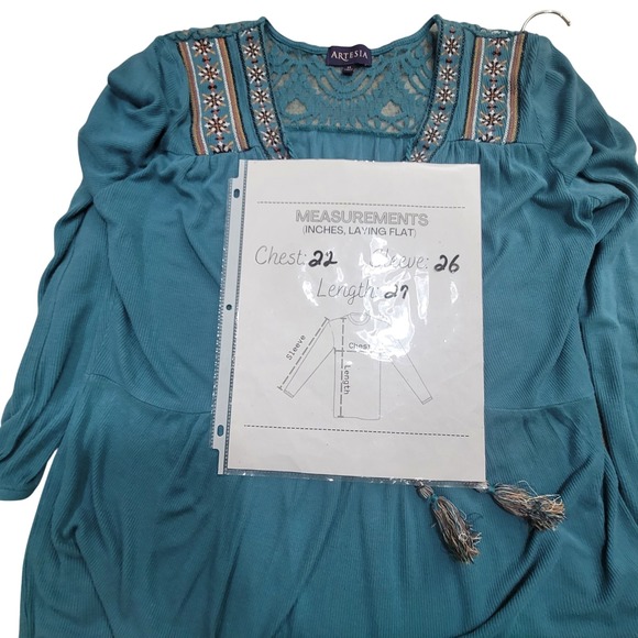 Artesia Peplum Long Sleeve Tassel Knit Lace Embroidered Boho Peasant M Aztec Y2K - Picture 10 of 10